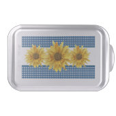 Golden-Yellow Sunflower and Navy Gingham Kitchen Cake Pan (Front)