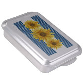 Golden-Yellow Sunflower and Navy Gingham Kitchen Cake Pan (Side)