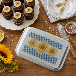 Golden-Yellow Sunflower and Navy Gingham Kitchen Cake Pan