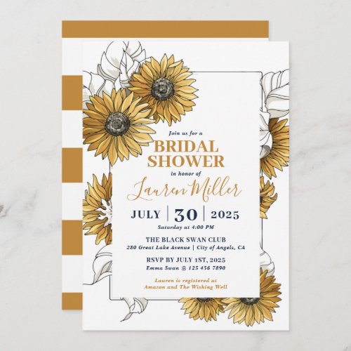 Golden Yellow Sunflower Floral Bridal Shower Invitation