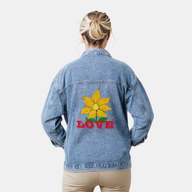 Golden Yellow Sunflower Love Denim Jacket (Model)