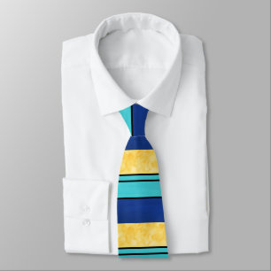 Golden Yellow Teal Blue Stripes Neck Tie