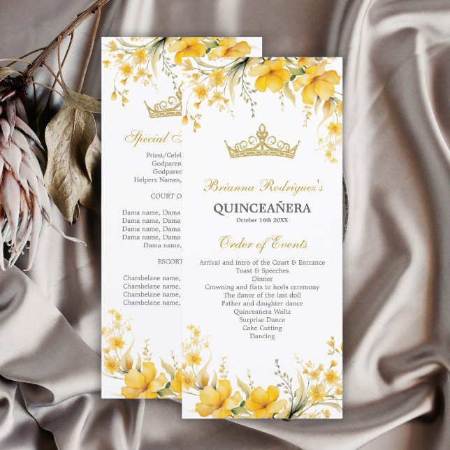 Golden Yellow Tiara Floral Quinceañera Program (Creator Uploaded)