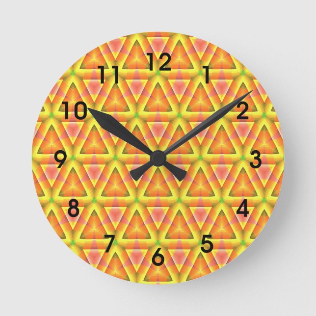 Golden Yellow Triangle Pattern Round Clock (Front)