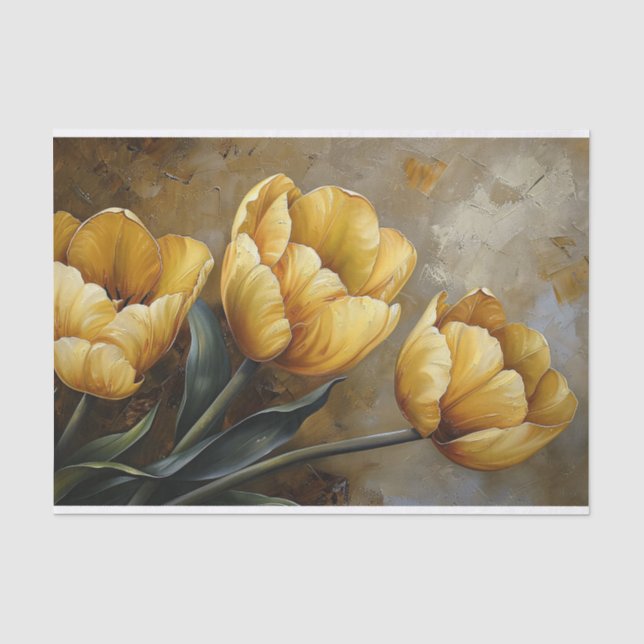 Golden Yellow Tulips Oil Painting Decoupage Tissue Paper (Front)