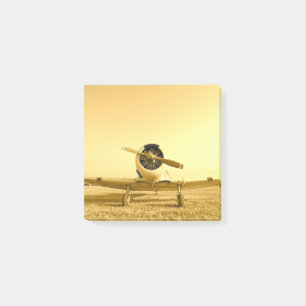 Golden Yellow Vintage Airplane 3x3 Post-it Notes