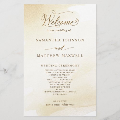 Golden Yellow Wash Calligraphy Wedding Program