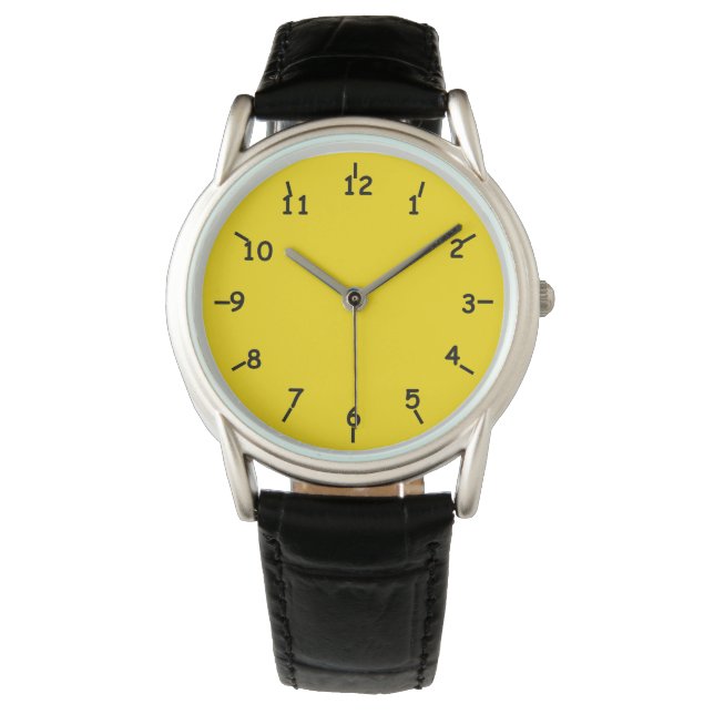 Golden Yellow Watch w/ Classic Black Leather Band (Front)