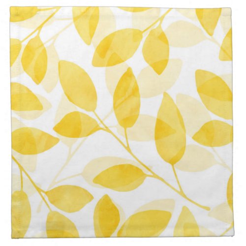 Golden Yellow Watercolor Leaves   Cloth Napkin