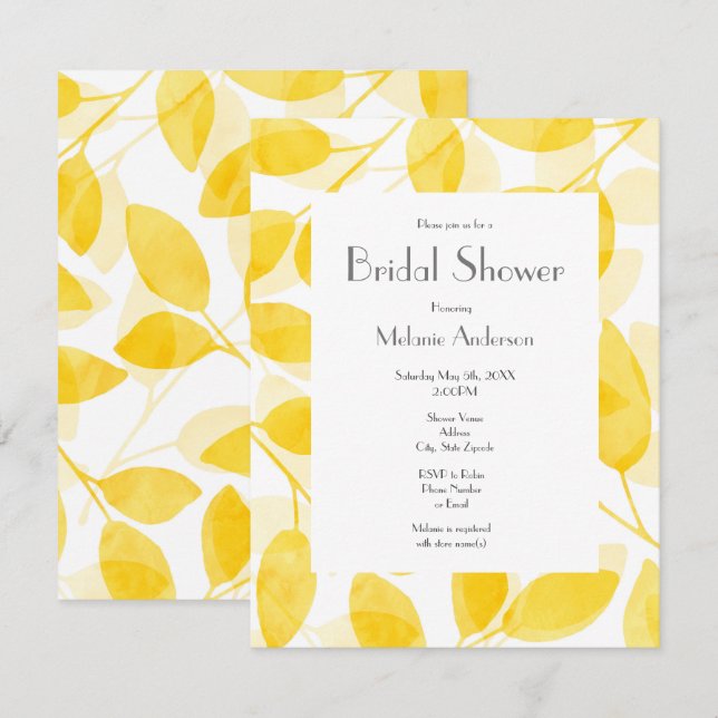 Golden Yellow Watercolor Leaves  Invitation (Front/Back)