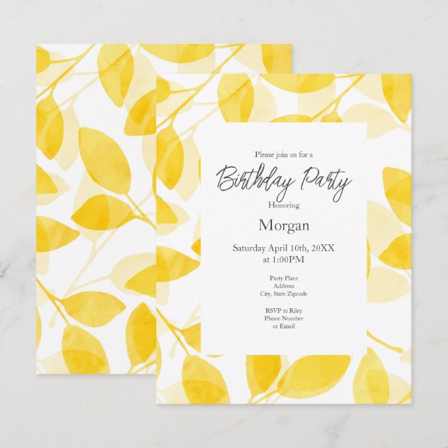 Golden Yellow Watercolor Leaves  Invitation (Front/Back)