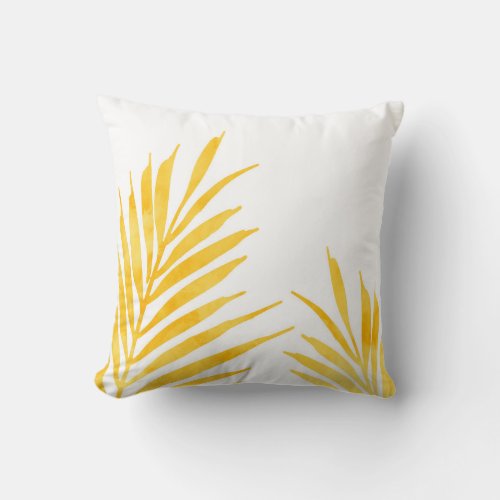 Golden Yellow Watercolor Palm Fronds 2 Throw Pillow