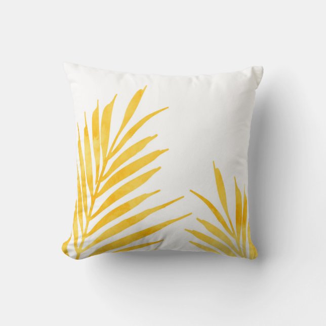 Golden Yellow Watercolor Palm Fronds 2 Throw Pillow (Front)