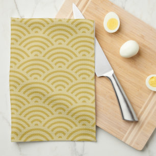 Golden Yellow Waves Art Deco Inspired Pattern Kitchen Towel