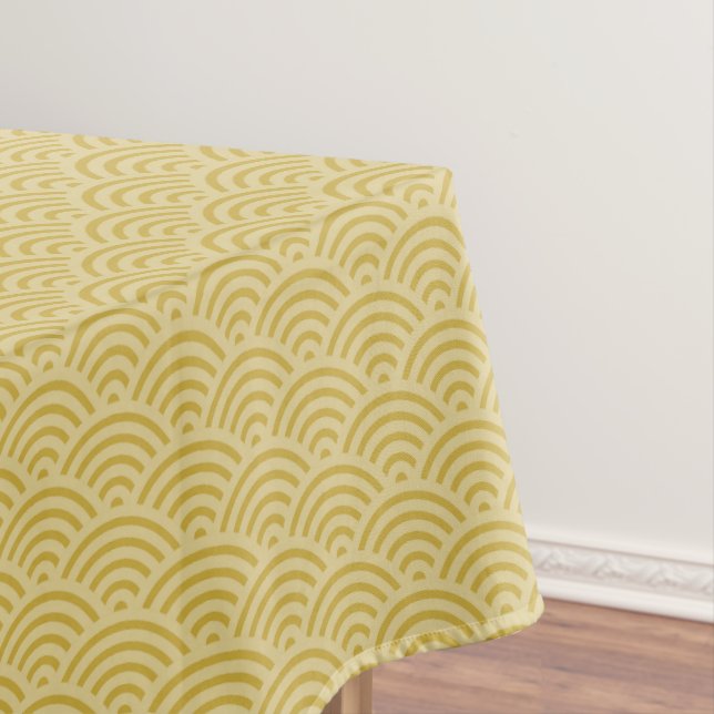 Golden Yellow Waves Art Deco Style Pattern Tablecloth (In Situ)