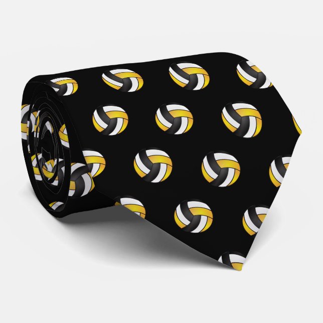Golden Yellow, White and Black Volleyball Neck Tie (Rolled)
