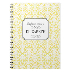 Golden yellow white damask wedding planner journal