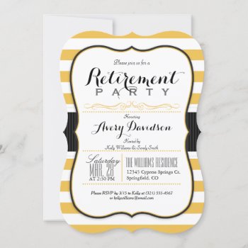 Golden Yellow & White; Elegant Retirement Party Invitation by Card_Stop at Zazzle