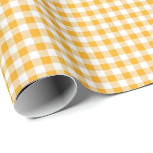 Golden Yellow  White Gingham Wrapping Paper