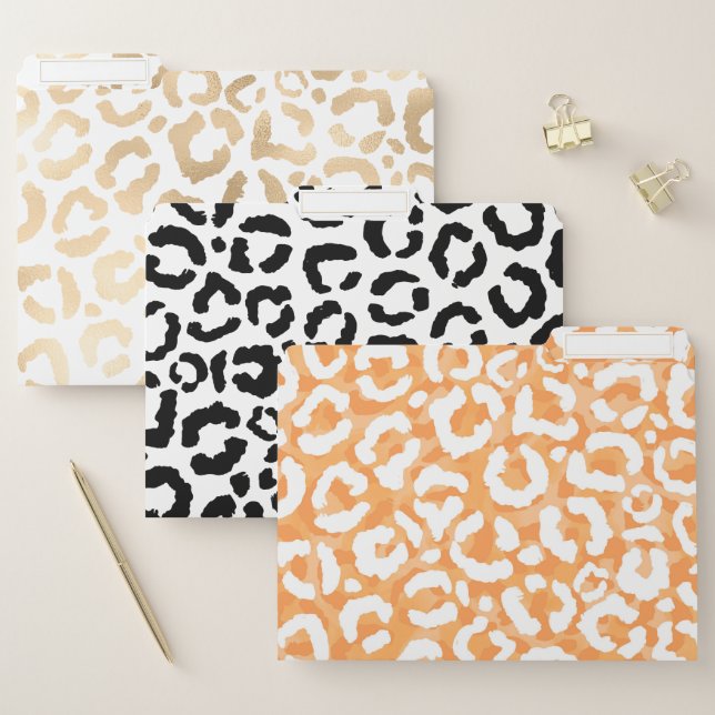 Golden Yellow White Leopard Animal Print File Folder (Set)