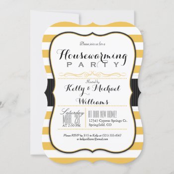 Golden Yellow & White Stripes Housewarming Party Invitation by Card_Stop at Zazzle