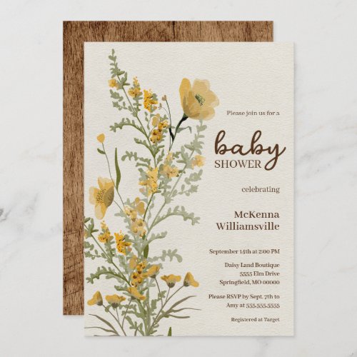 Golden Yellow Wildflower Baby Shower Invitation