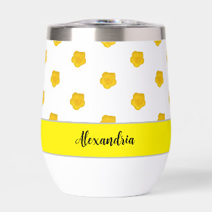 Golden Yellow Wildflower Photo Monogram Name Thermal Wine Tumbler