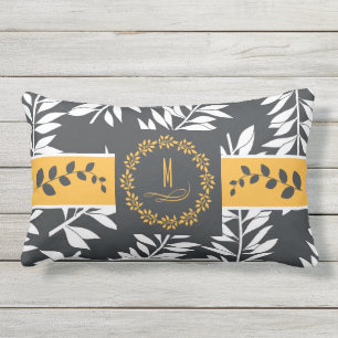 Golden Yellow with Charcoal Grey Monogram Outdoor Pillow