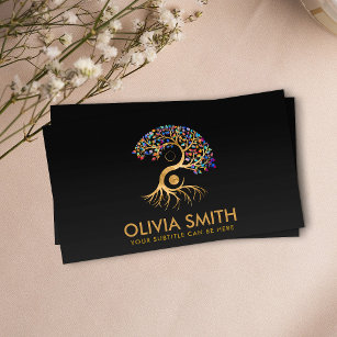 Golden Yin Yang Tree - colorful leaves Business Card