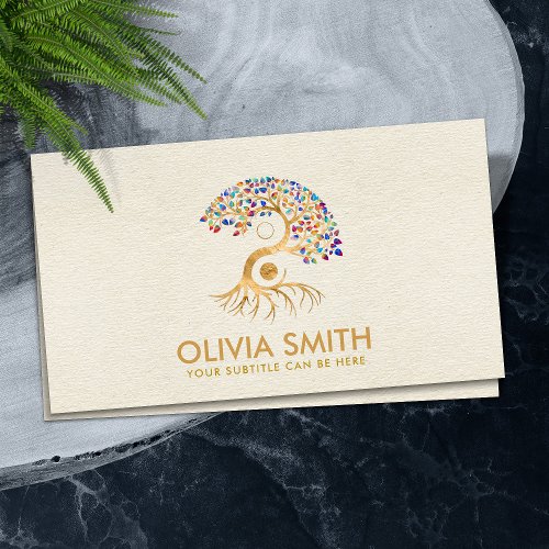 Golden Yin Yang Tree _ colorful leaves  Business Card