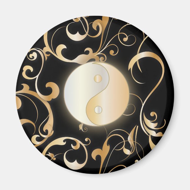 Golden Yin & Yang with scrolls Magnet (Front)