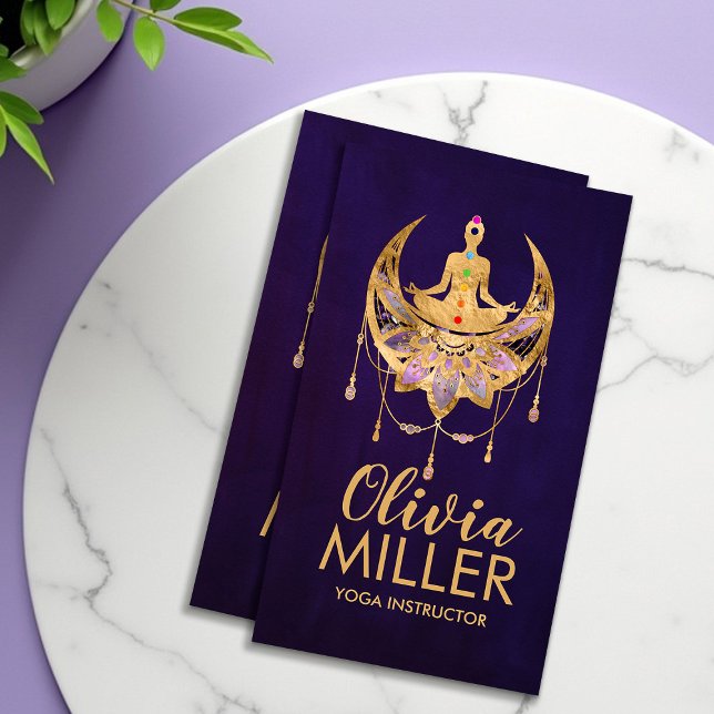 Golden Yoga Lotus Moon - Amethyst Fluorite  Business Card (Creator Uploaded)