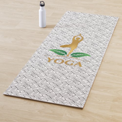 Golden YOGA Text and Silhouette on Black Pattern Yoga Mat