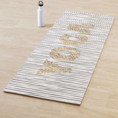 Golden YOGA text on Black Stripes Yoga Mat