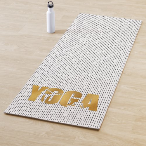 Golden YOGA text with Silhouette on Black Stripes Yoga Mat