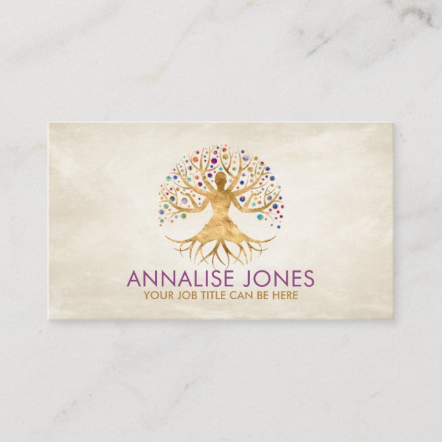 Golden Yoga Tree of Life  Business Card (Front)