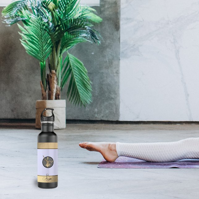 Golden yogi silhouette stainless steel water bottle (Creator Uploaded)