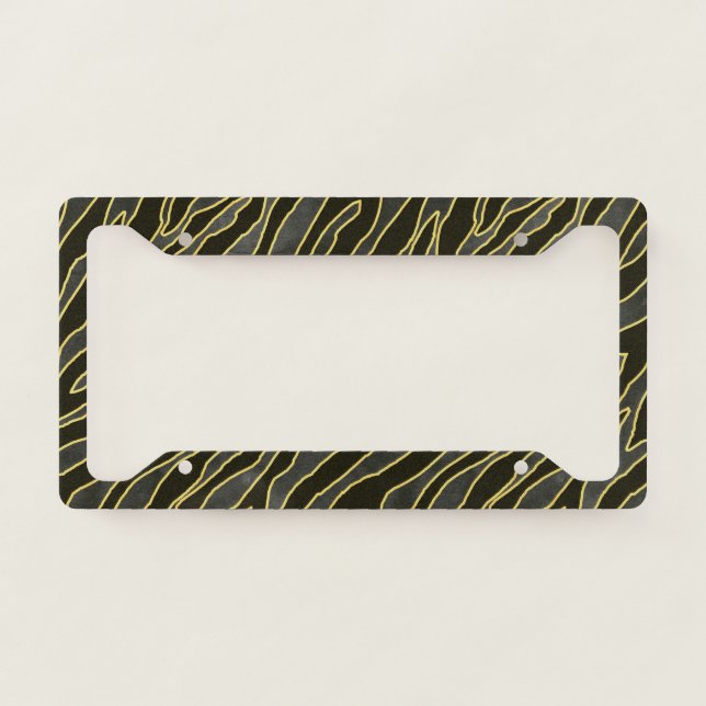 Golden Zebra Glittery Pattern License Plate Frame (Front)