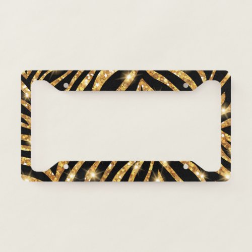 Golden Zebra Glittery Pattern License Plate Frame