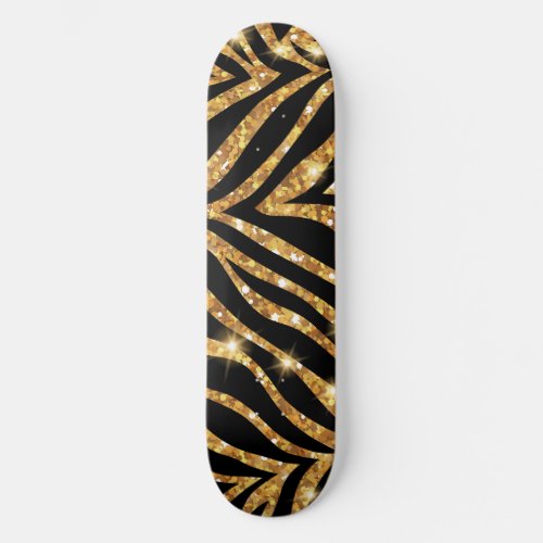 Golden Zebra Glittery Pattern Skateboard