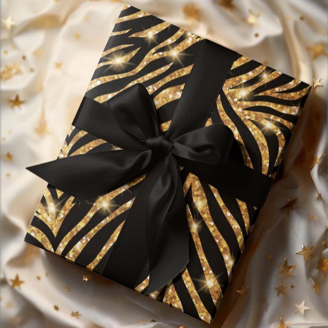 Golden Zebra Glittery Pattern  Wrapping Paper (Creator Uploaded)
