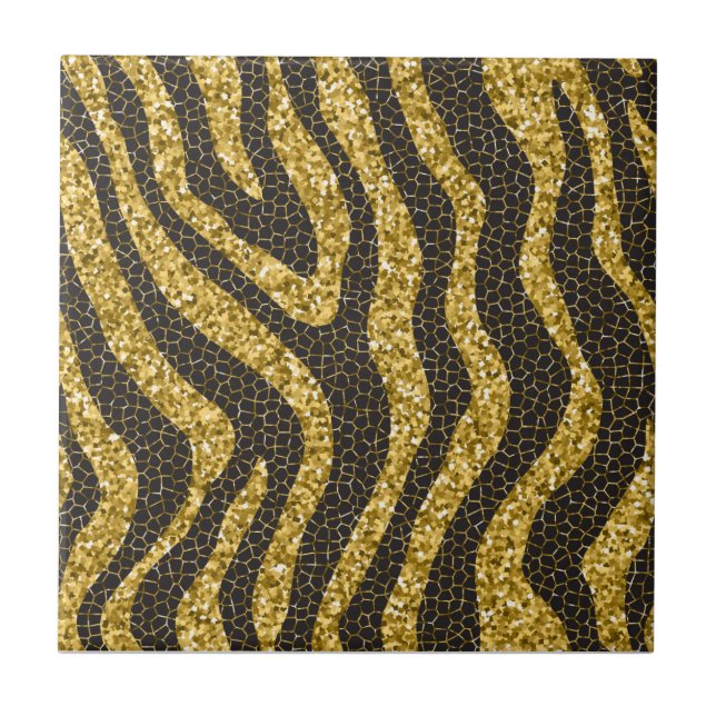 golden zebra print, zebra skin pattern, zebra art ceramic tile (Front)