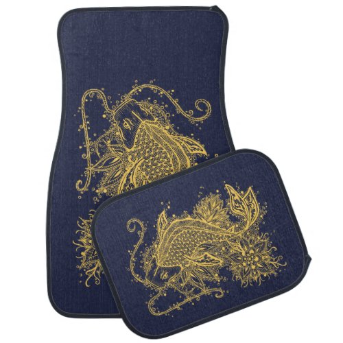 Golden Zen Koi on Blue Car Floor Mats