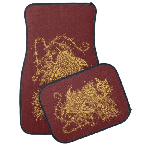 Golden Zen Koi on Red Car Floor Mats