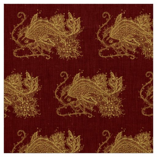 Golden Zen Koi on Red Fabric