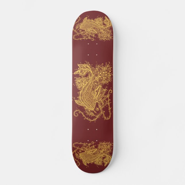 Golden Zen Koi on Red Skateboard (Front)