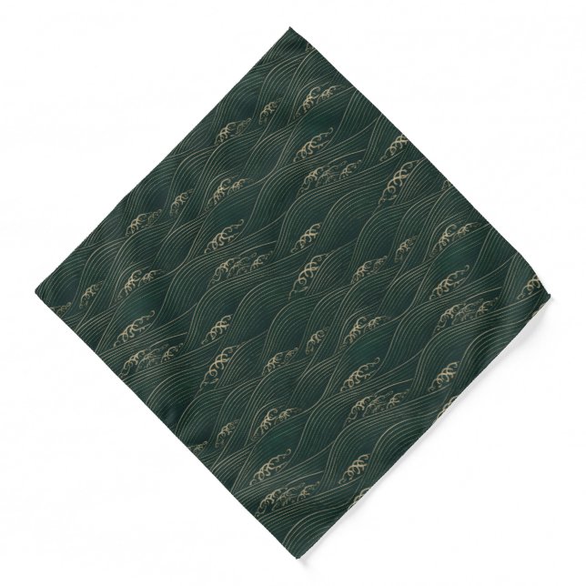 Golden Zen Waves Luxury Pocket Square Bandana (Front)