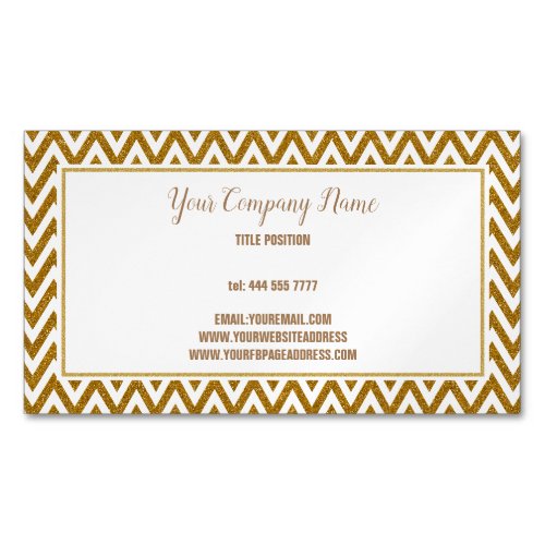 Golden Zigzag Glitter Business Card Magnet