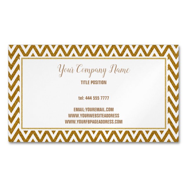 Golden Zigzag Glitter Business Card Magnet (Front)