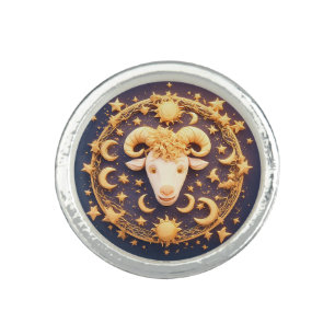 Golden Zodiac Aries Symbol Ring